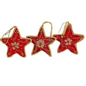 Vintage Red Velvet & Gold Ribbon Embellished Christmas Tree Ornaments (3)